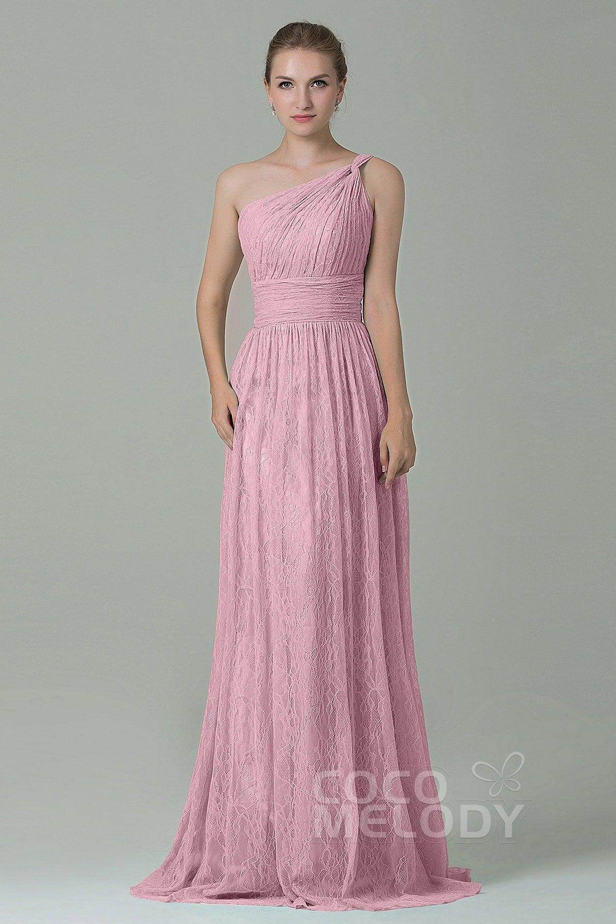 Sheath-Column Floor Length Lace Bridesmaid Dress COZK16014