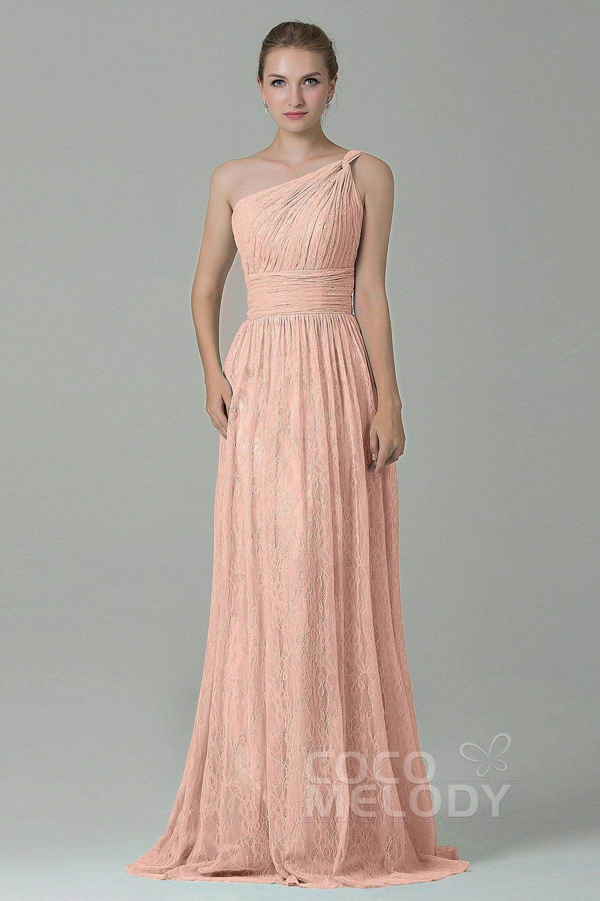 Sheath-Column Floor Length Lace Bridesmaid Dress COZK16014