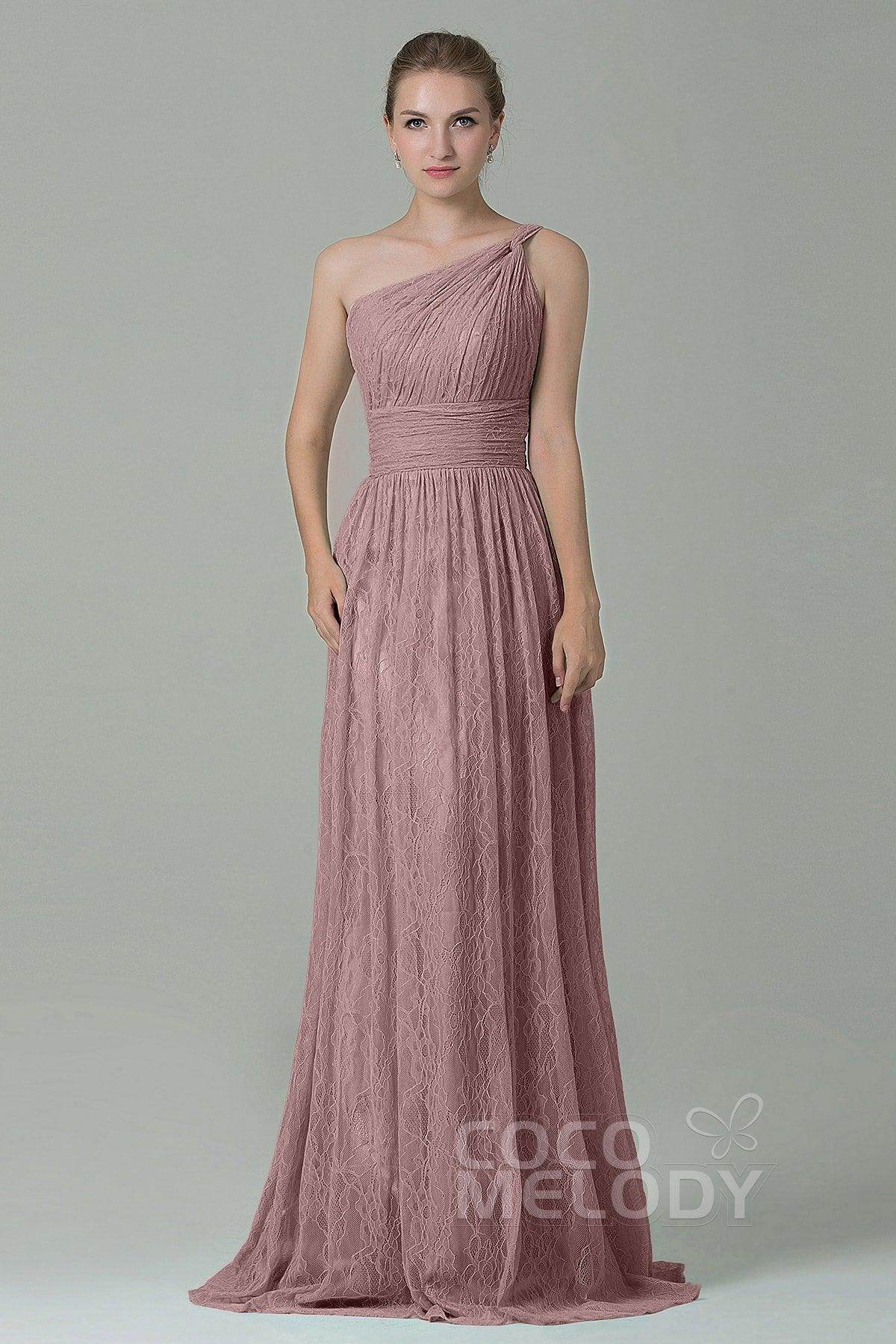 Sheath-Column Floor Length Lace Bridesmaid Dress COZK16014