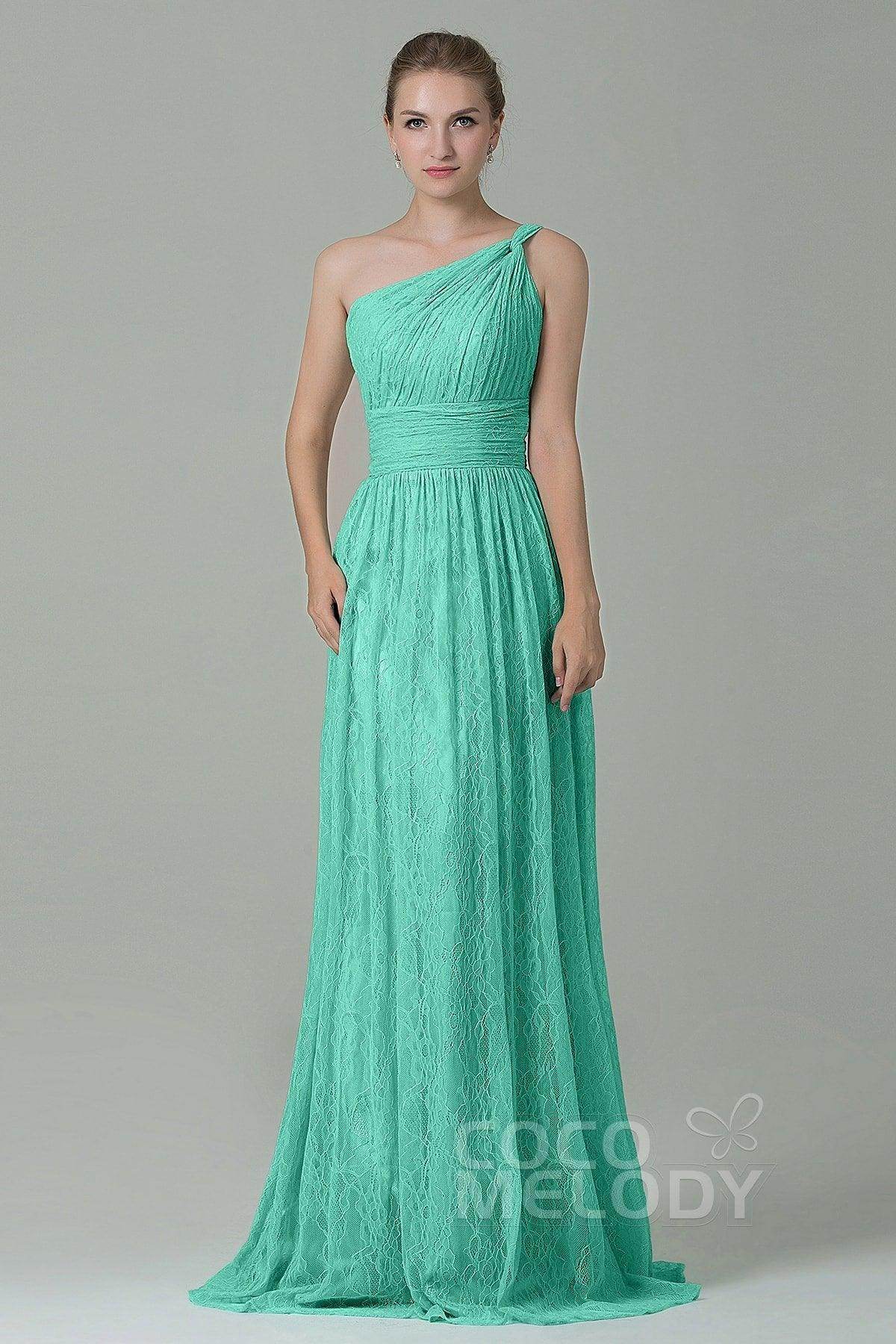 Sheath-Column Floor Length Lace Bridesmaid Dress COZK16014