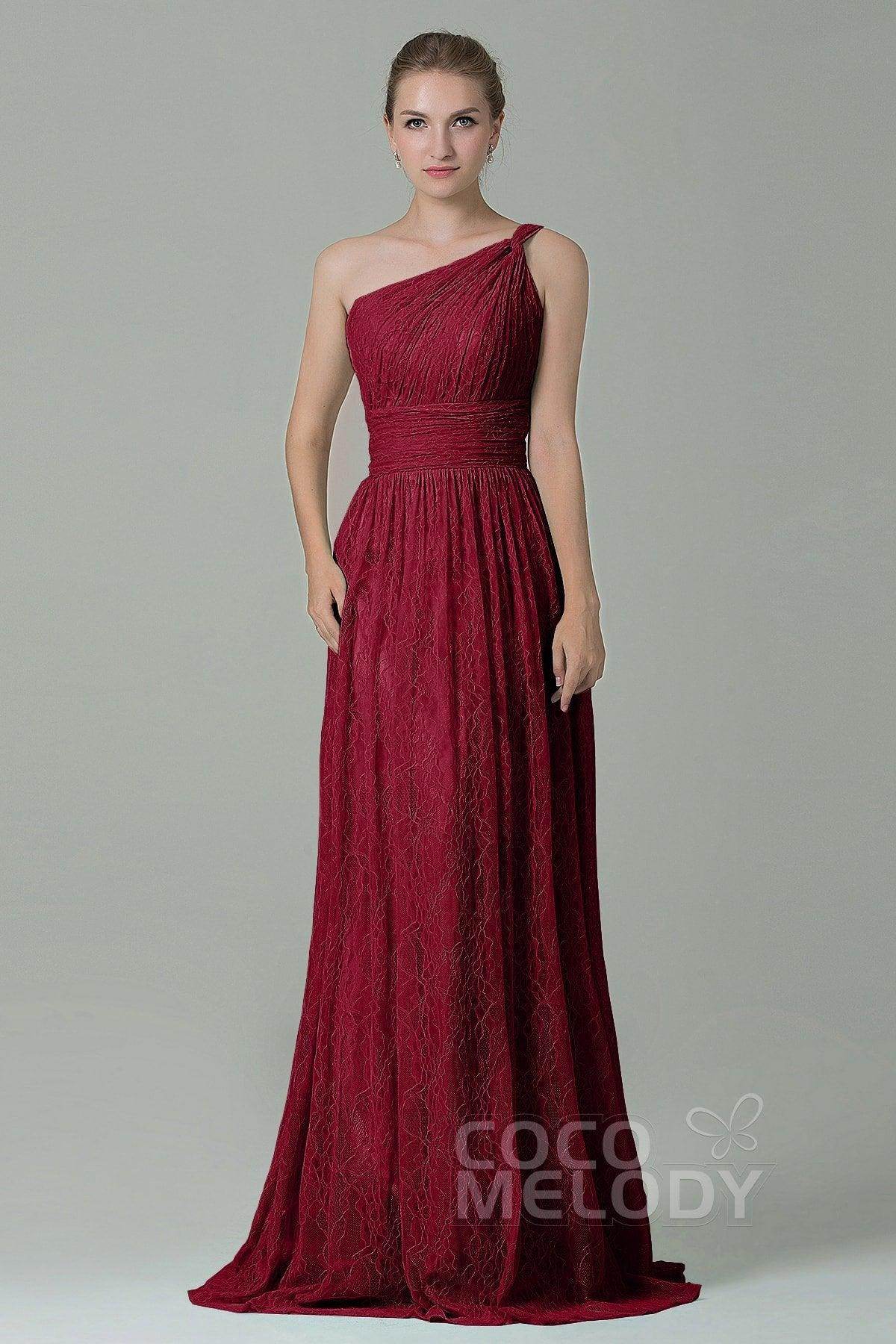 Sheath-Column Floor Length Lace Bridesmaid Dress COZK16014