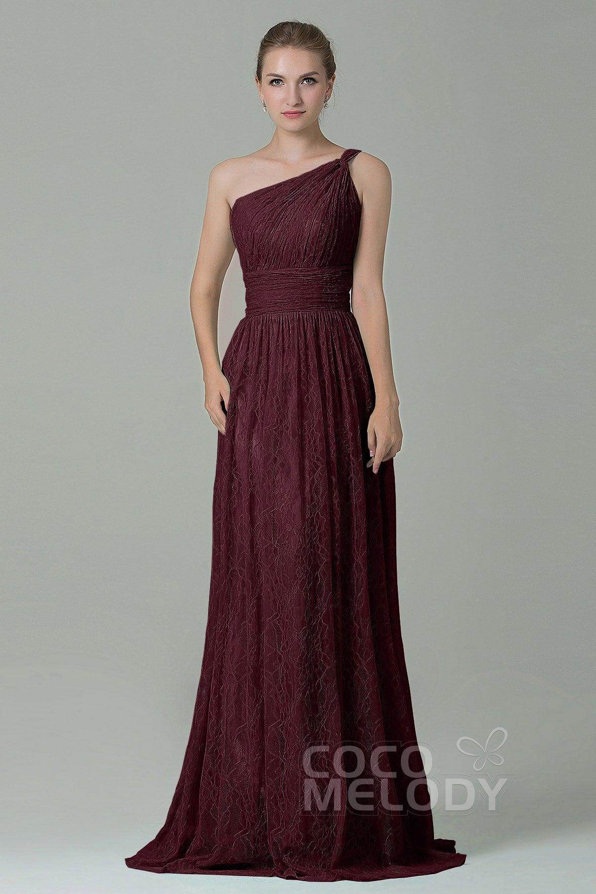 Sheath-Column Floor Length Lace Bridesmaid Dress COZK16014
