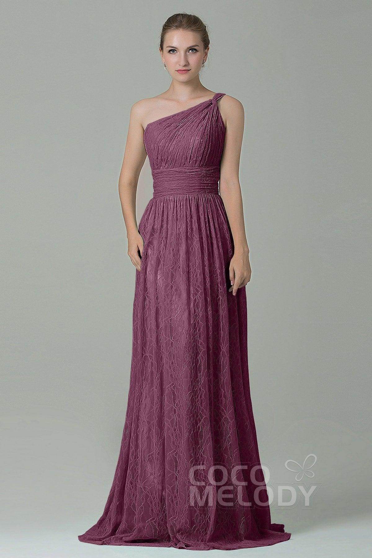 Sheath-Column Floor Length Lace Bridesmaid Dress COZK16014