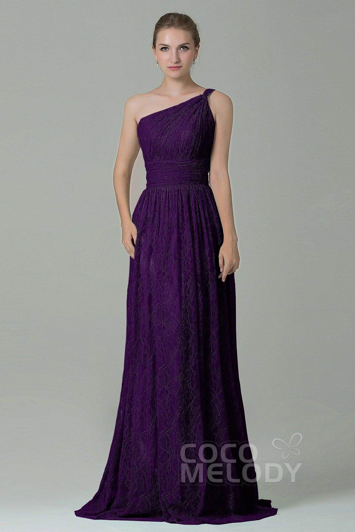 Sheath-Column Floor Length Lace Bridesmaid Dress COZK16014