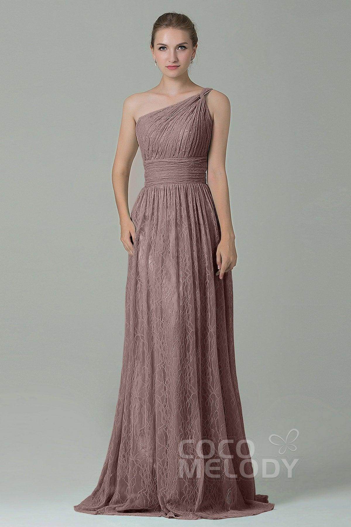Sheath-Column Floor Length Lace Bridesmaid Dress COZK16014