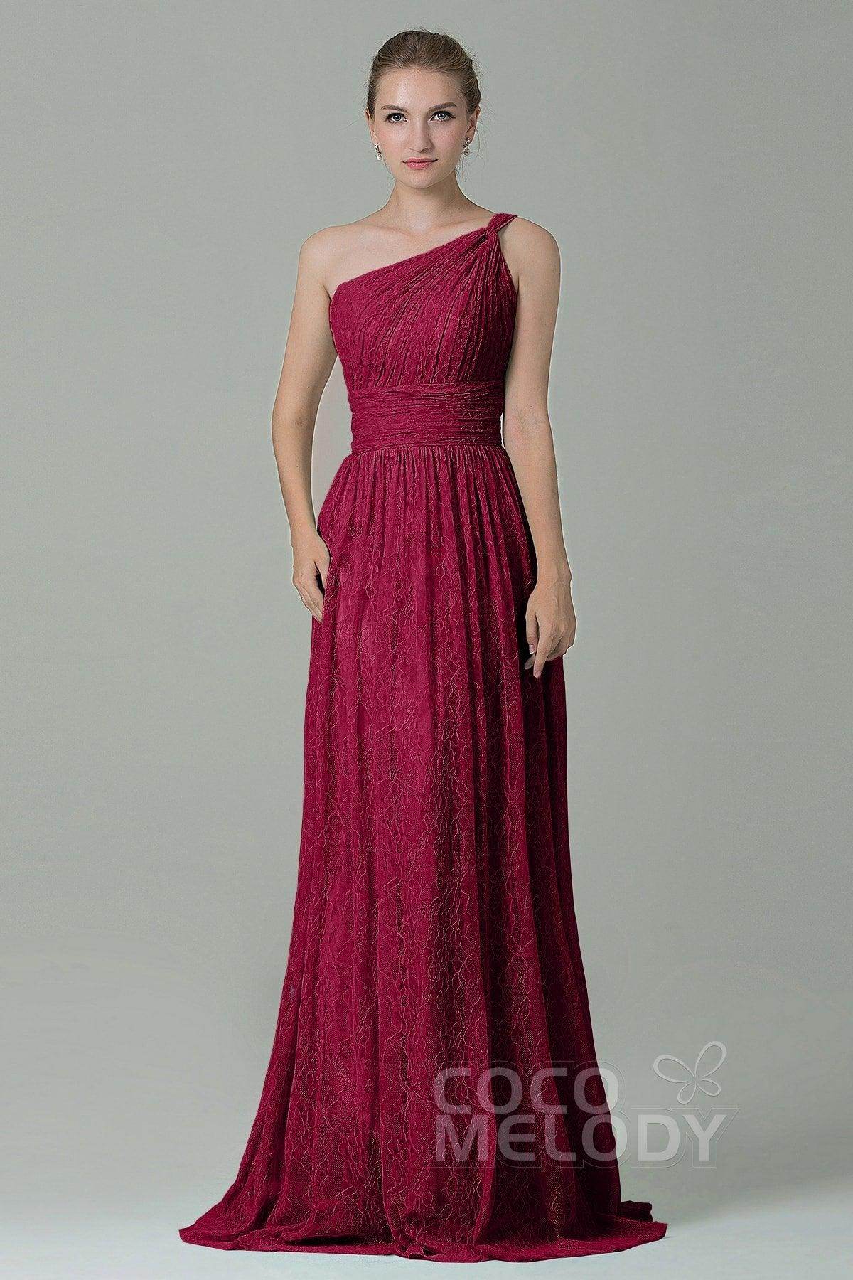 Sheath-Column Floor Length Lace Bridesmaid Dress COZK16014