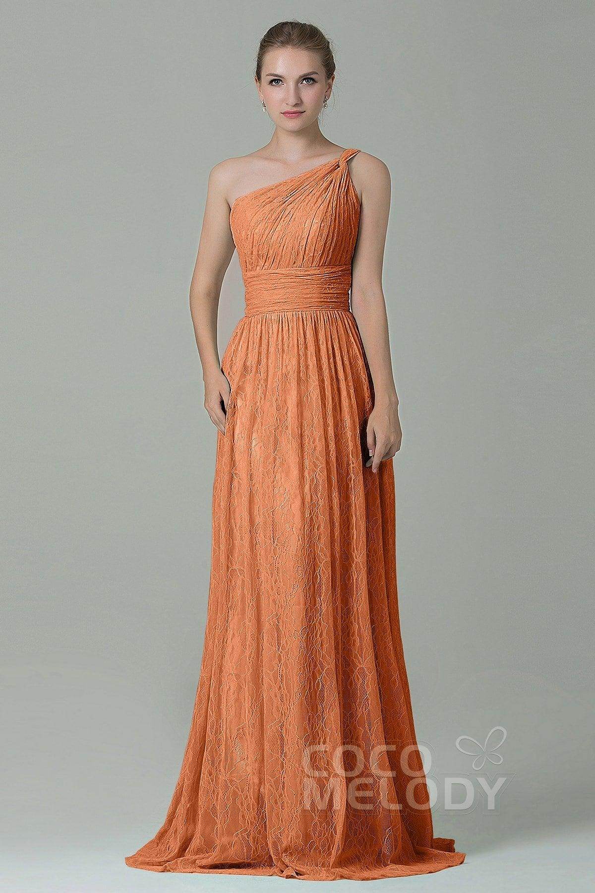 Sheath-Column Floor Length Lace Bridesmaid Dress COZK16014