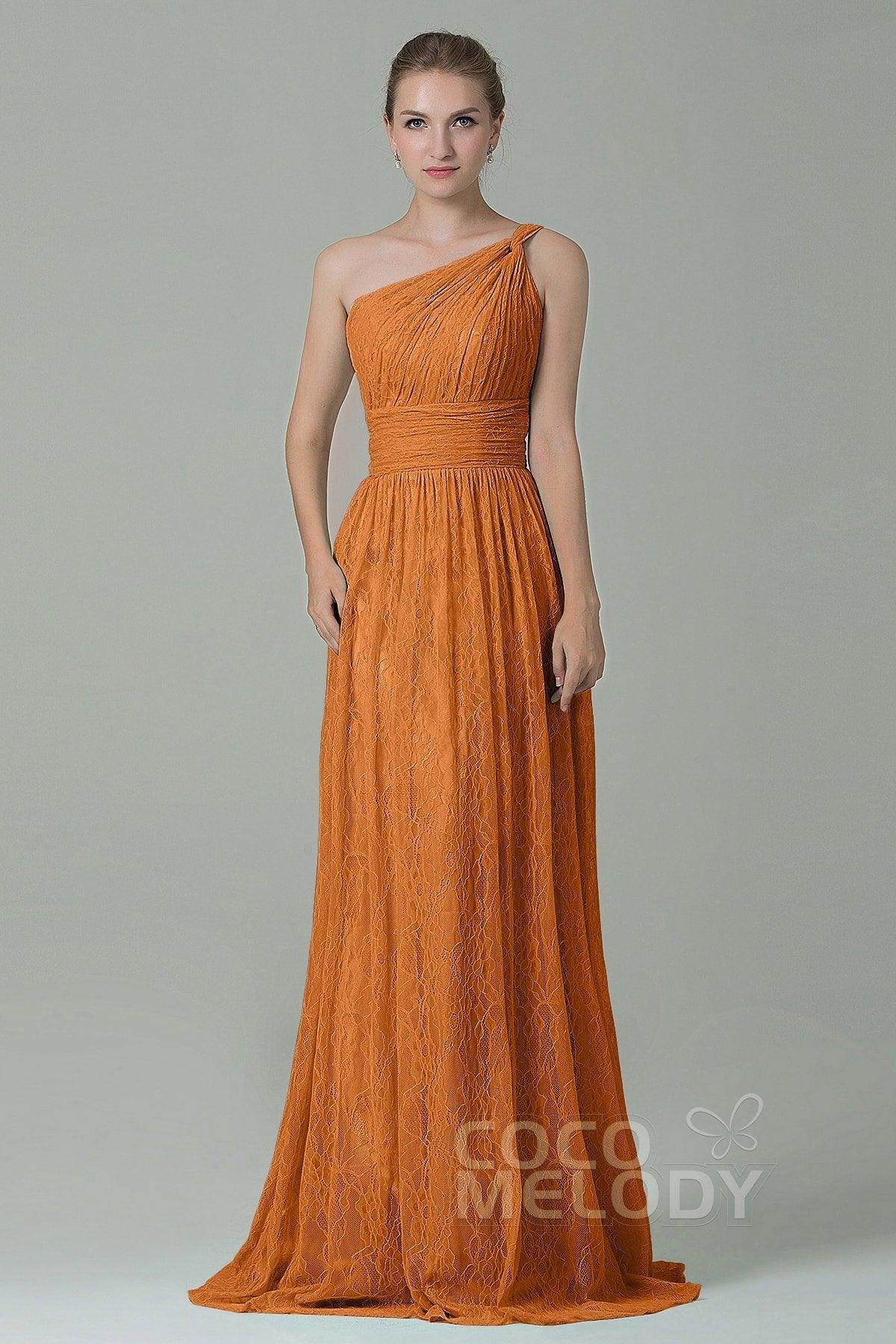 Sheath-Column Floor Length Lace Bridesmaid Dress COZK16014