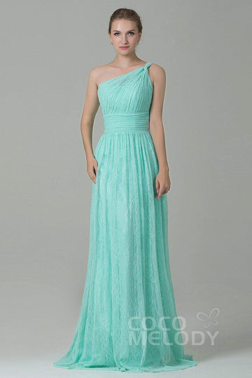 Sheath-Column Floor Length Lace Bridesmaid Dress COZK16014