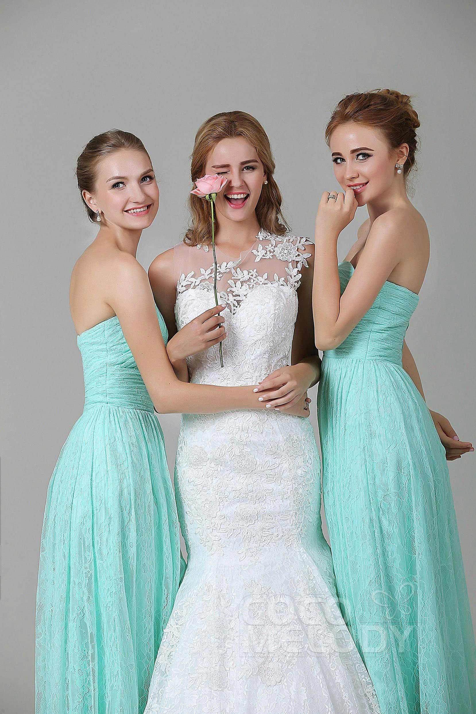 Sheath-Column Floor Length Lace Bridesmaid Dress COZK16014