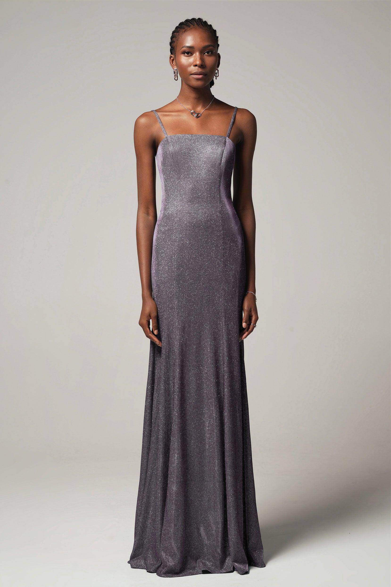 Sheath-Column Floor Length Gold Dusting Fabric Dress CS0240