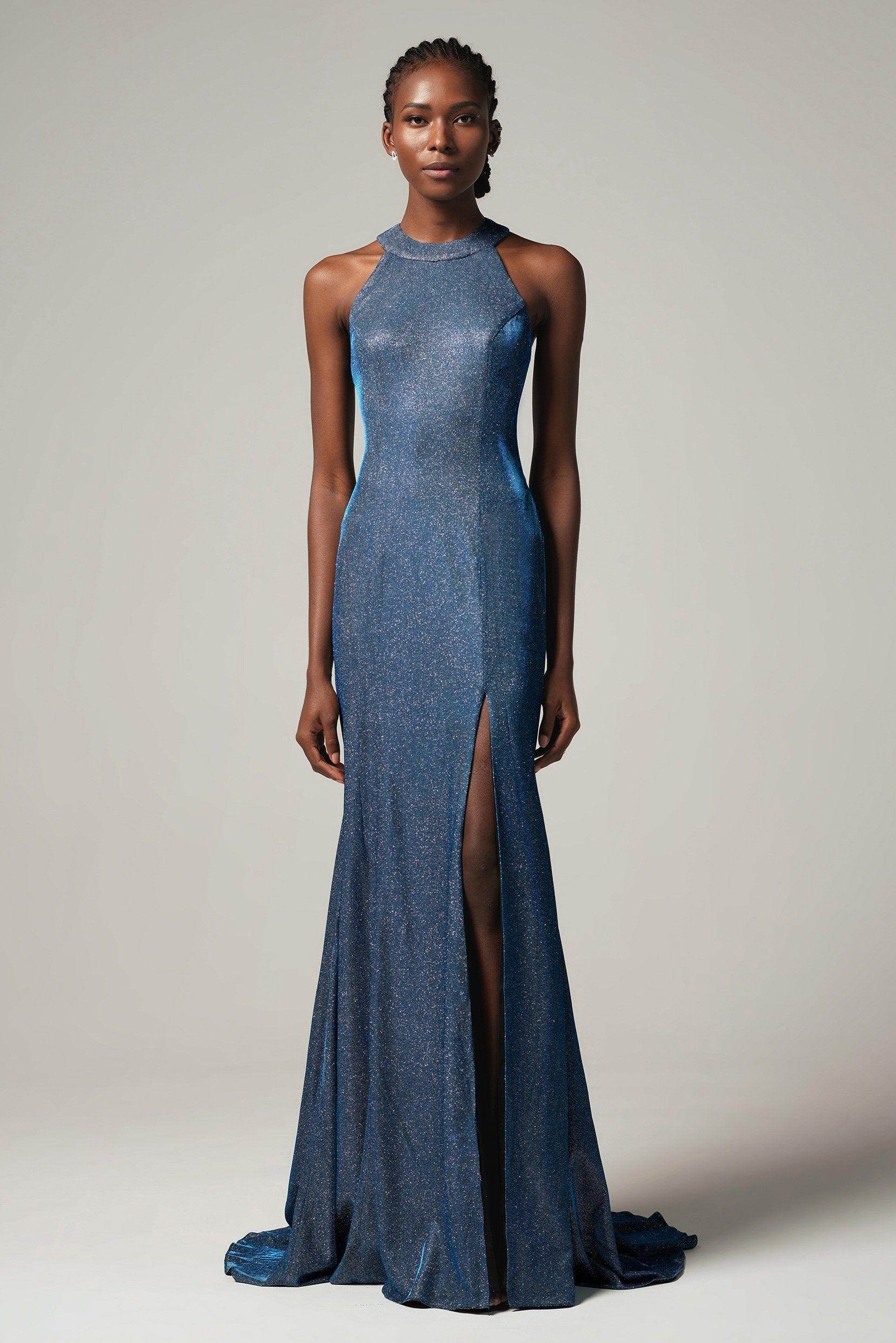 Sheath-Column Floor Length Gold Dusting Fabric Dress CS0262