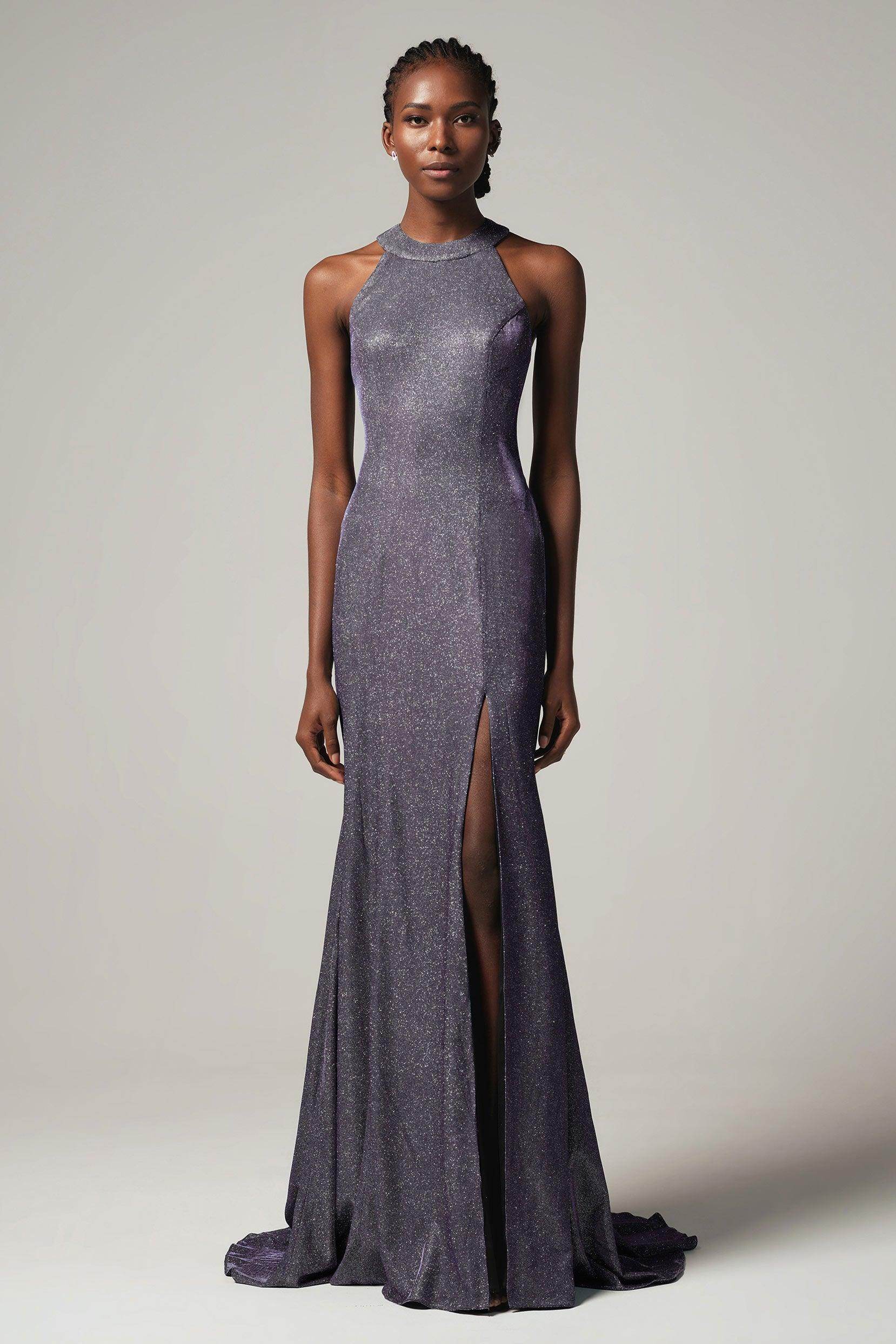 Sheath-Column Floor Length Gold Dusting Fabric Dress CS0262