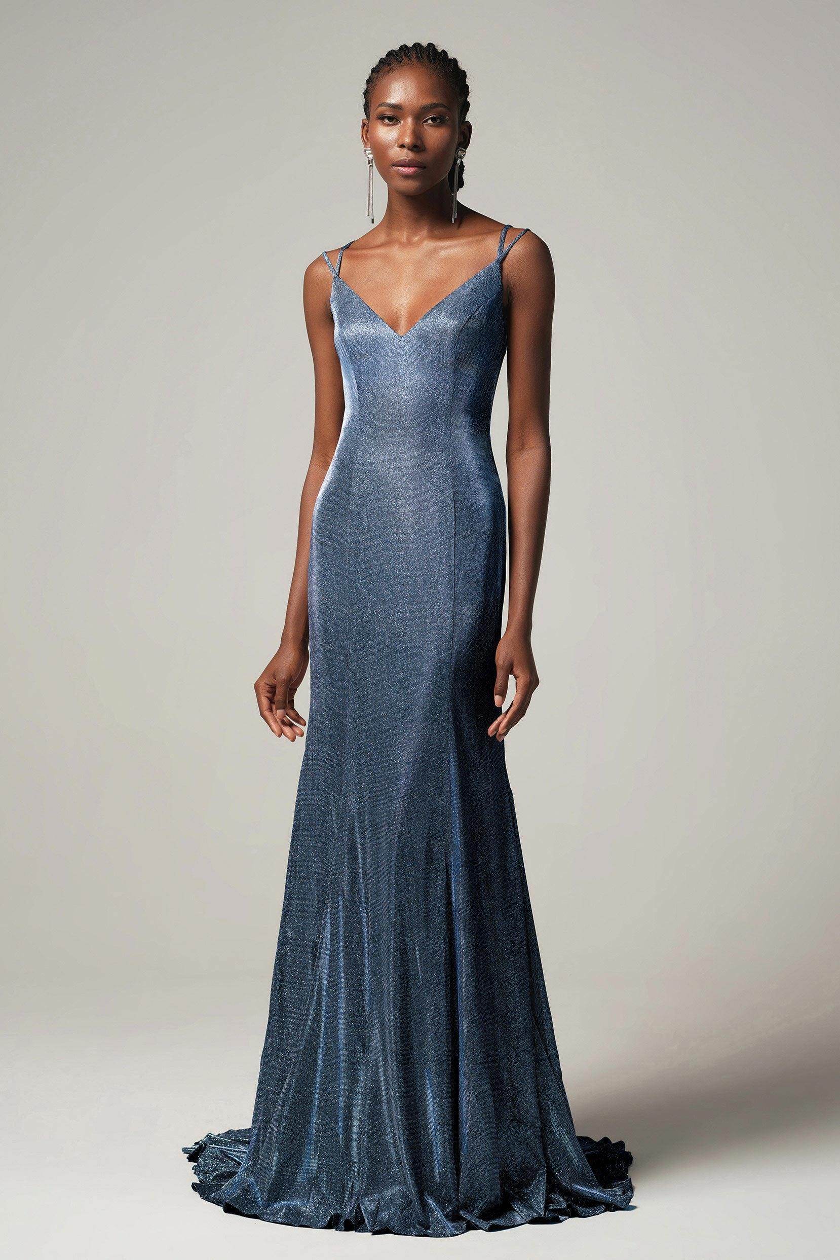 Sheath-Column Floor Length Gold Dusting Fabric Dress CS0263