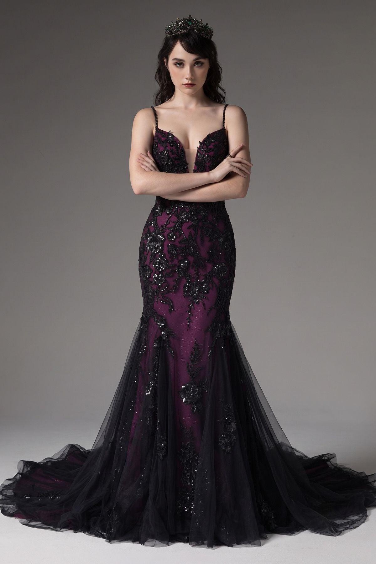 Trumpet-Mermaid Court Train Lace Tulle Wedding Dress CW3008