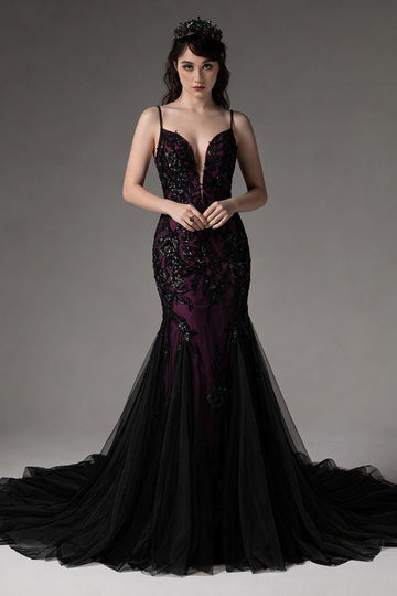 Trumpet-Mermaid Court Train Lace Tulle Wedding Dress CW3008