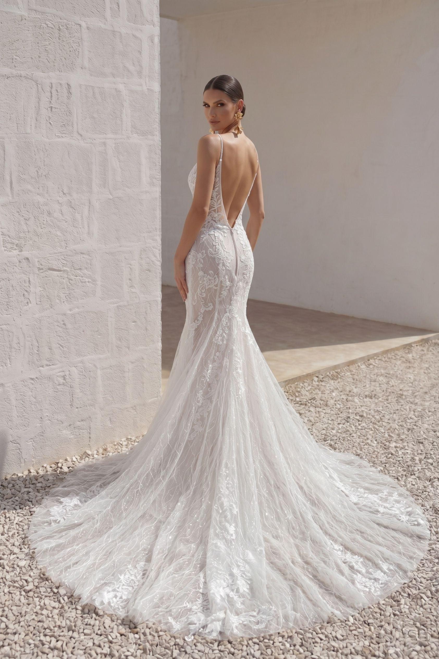 Trumpet-Mermaid Chapel Train Lace Tulle Wedding Dress CW3206