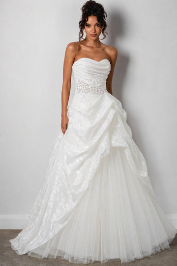 A-Line Court Train Printed Gauze Wedding Dress CW3235