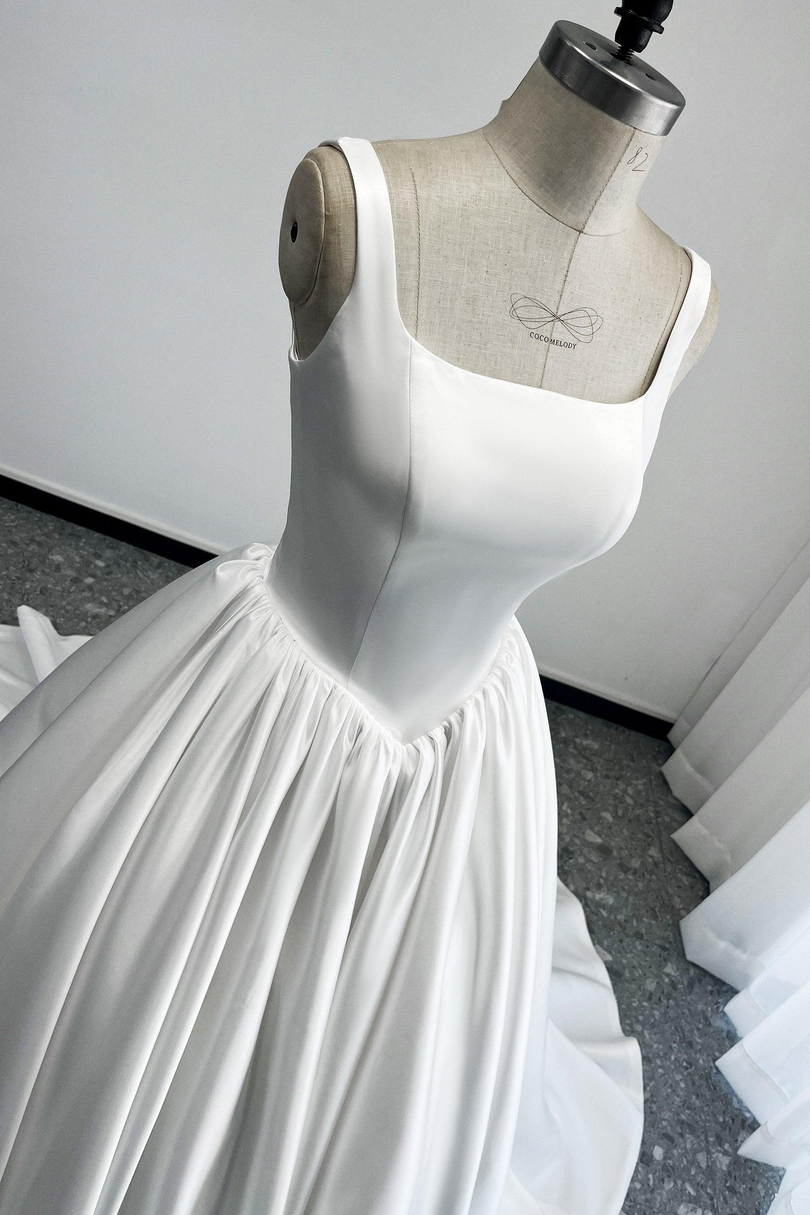 A-Line Court Train Satin Wedding Dress CW3503