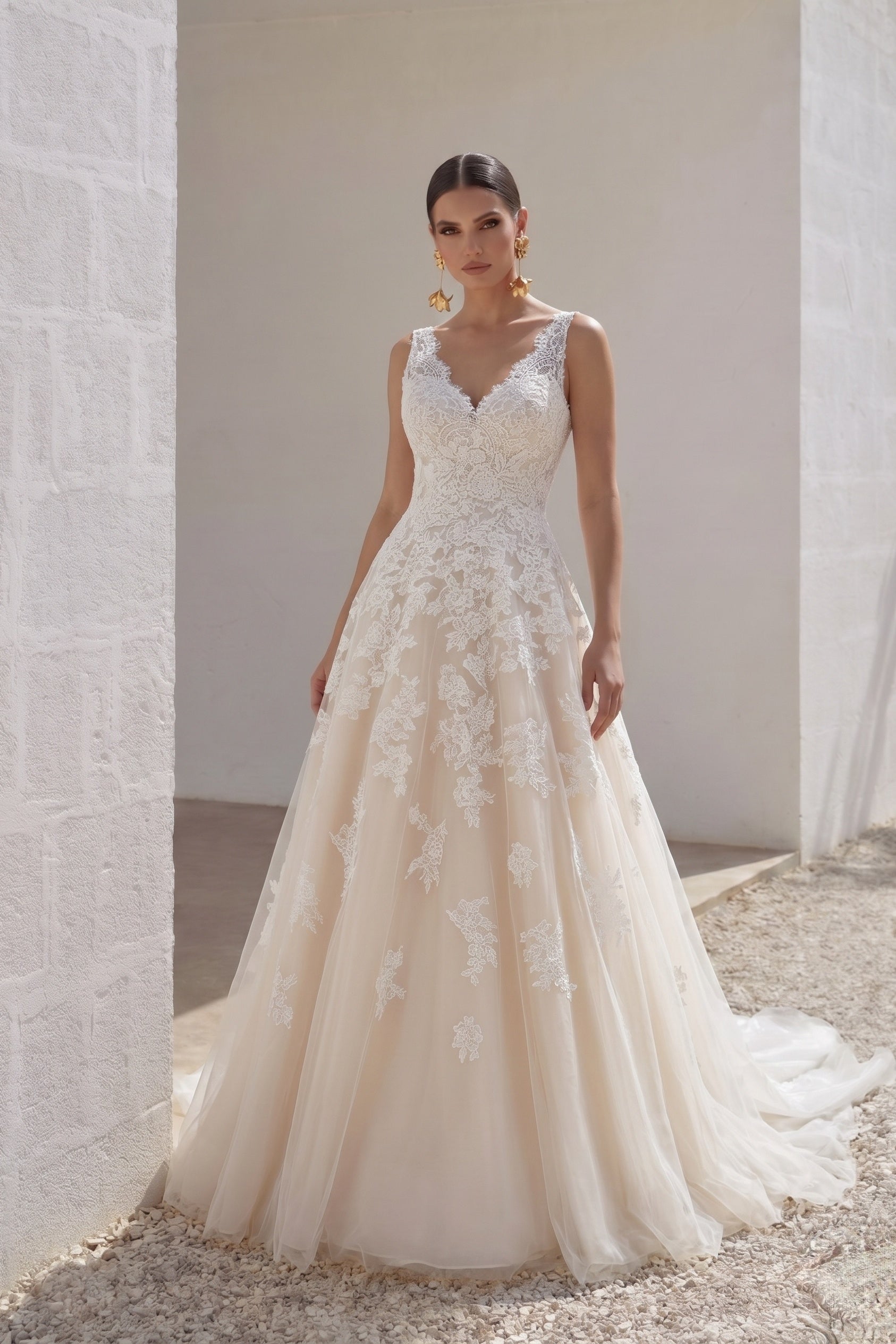 A-Line Court Train Tulle and Lace Wedding Dress CWAT16004