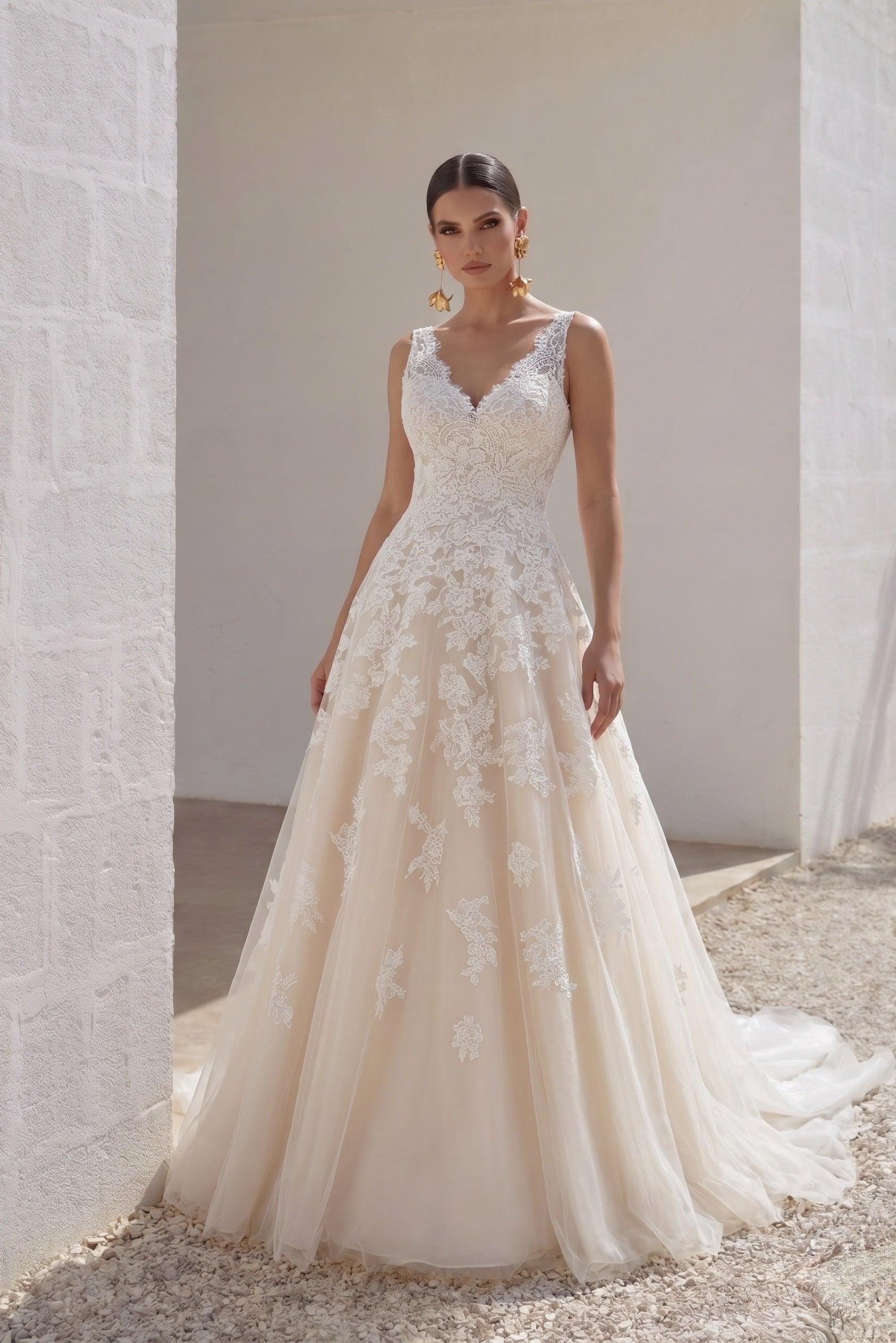 A-Line Court Train Tulle and Lace Wedding Dress CWAT16004