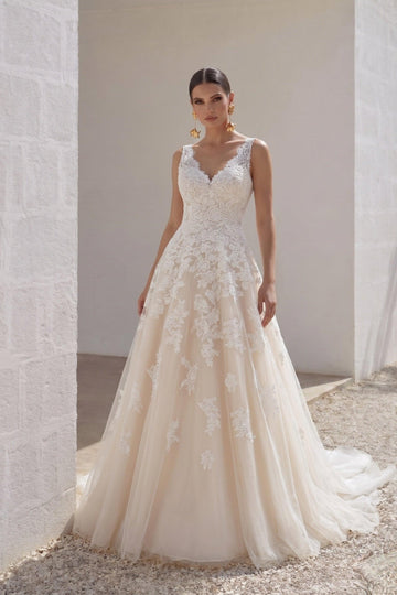 A-Line Court Train Tulle and Lace Wedding Dress CWAT16004