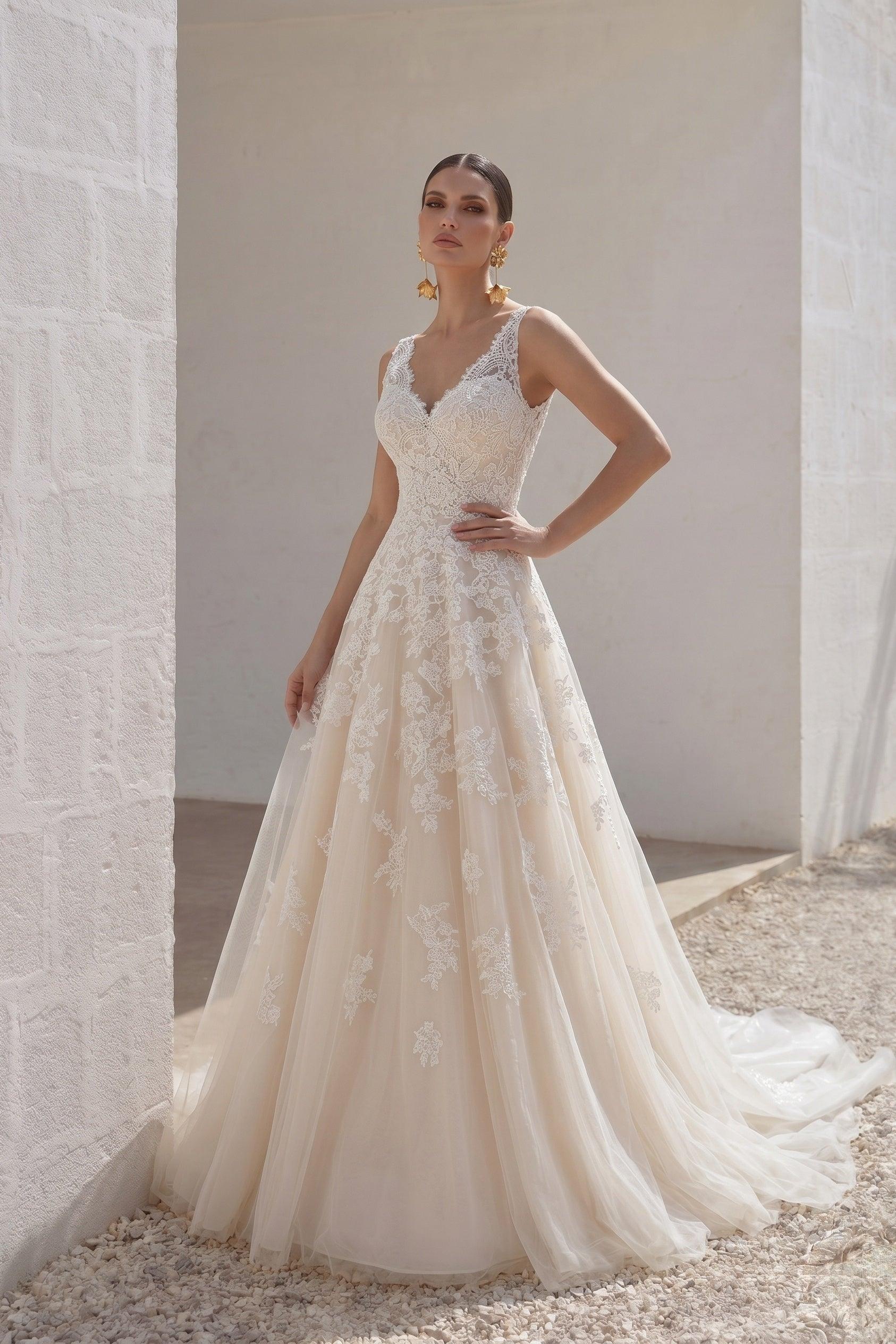 A-Line Court Train Tulle and Lace Wedding Dress CWAT16004