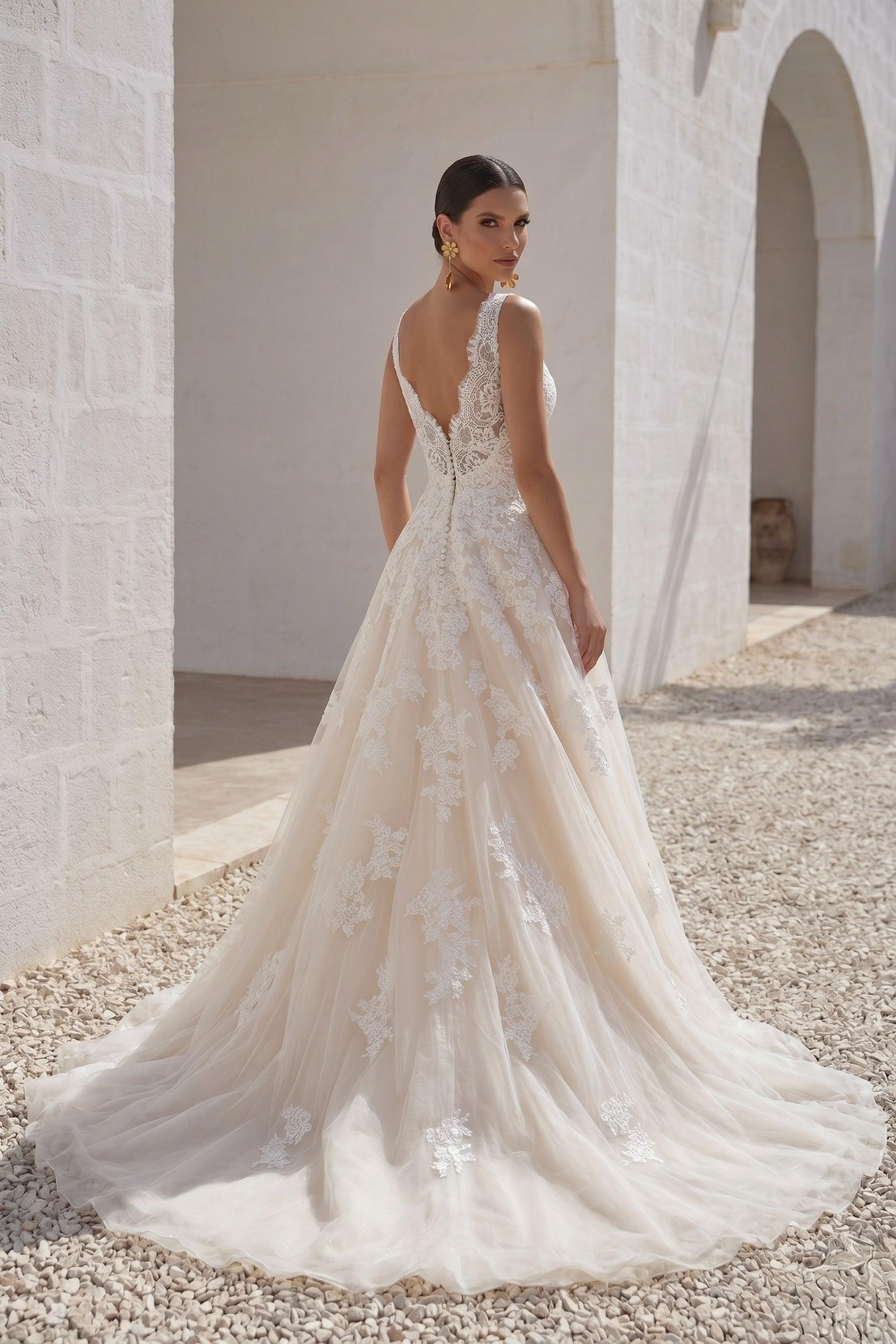 A-Line Court Train Tulle and Lace Wedding Dress CWAT16004
