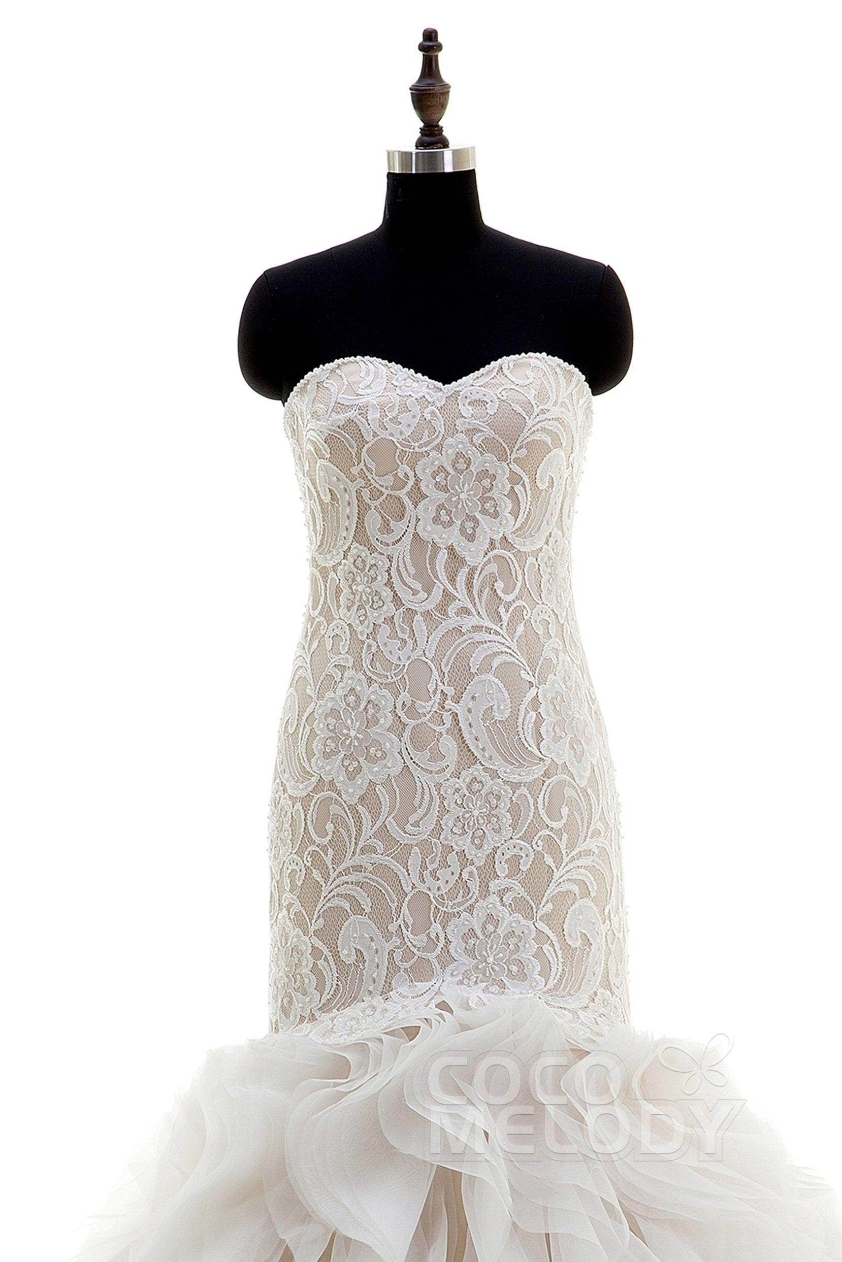 Mermaid Court Train Organza and Lace Wedding Dress CWLT16002