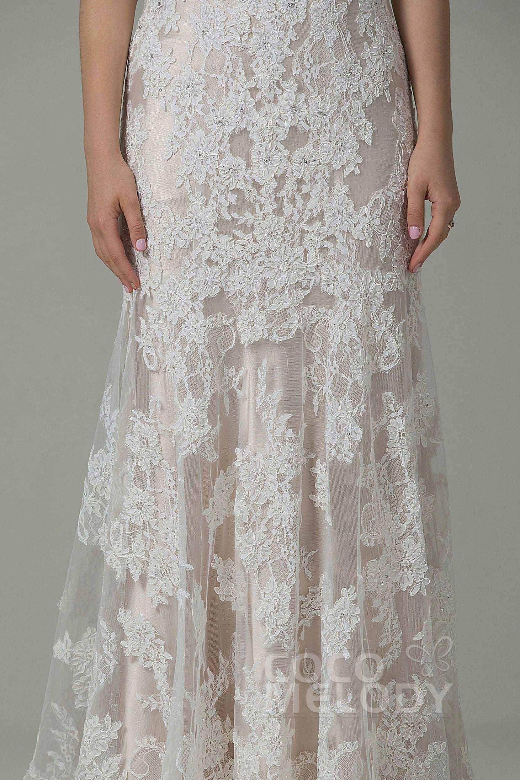 Sheath-Column Sweep-Brush Train Lace Wedding Dress CWXT14061