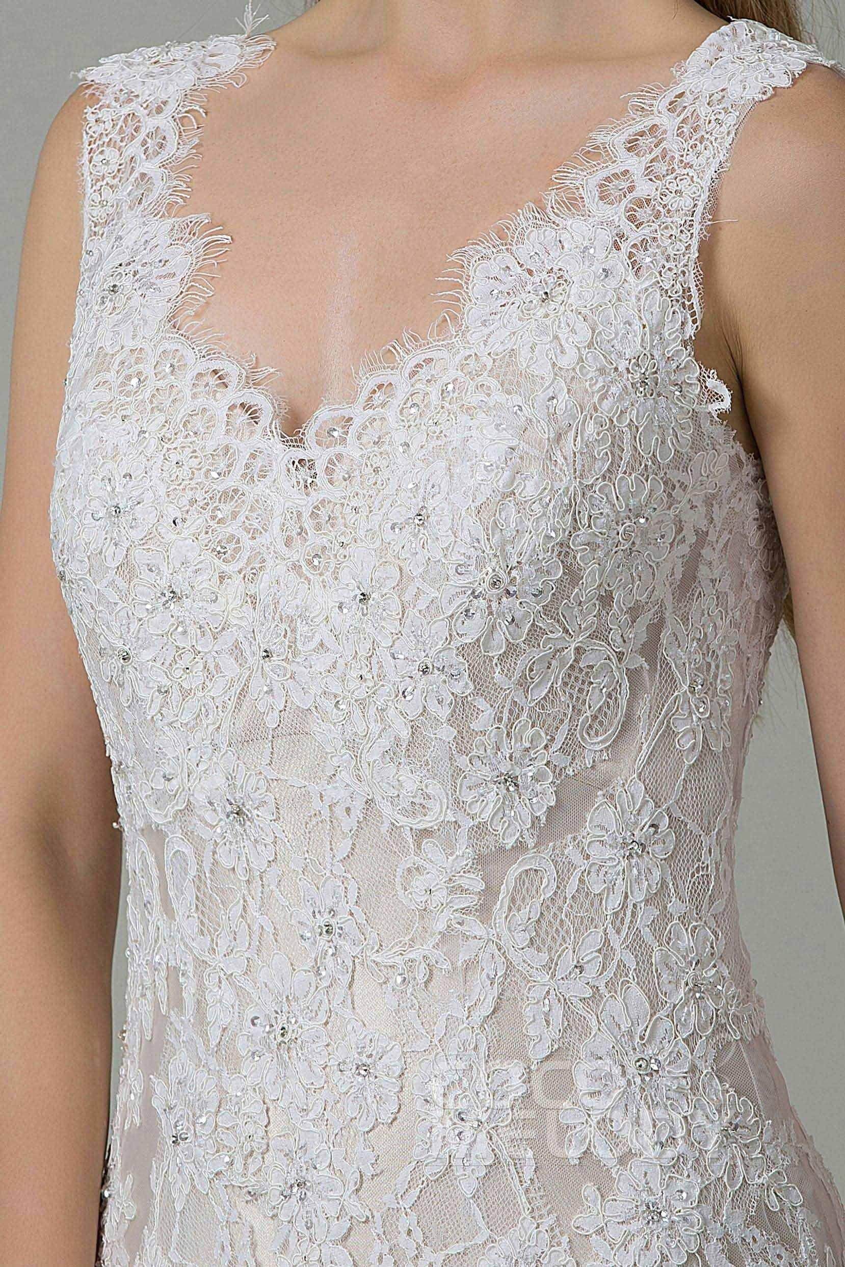 Sheath-Column Sweep-Brush Train Lace Wedding Dress CWXT14061
