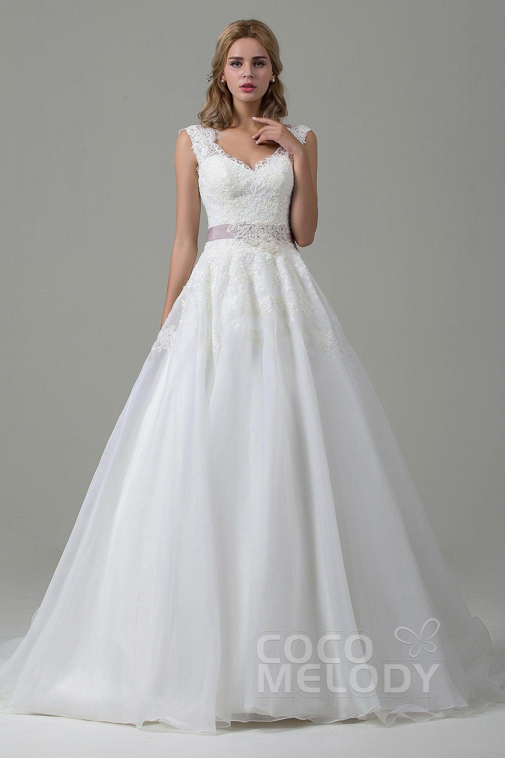 A-Line Court Train Lace and Organza Wedding Dress CWZT15007