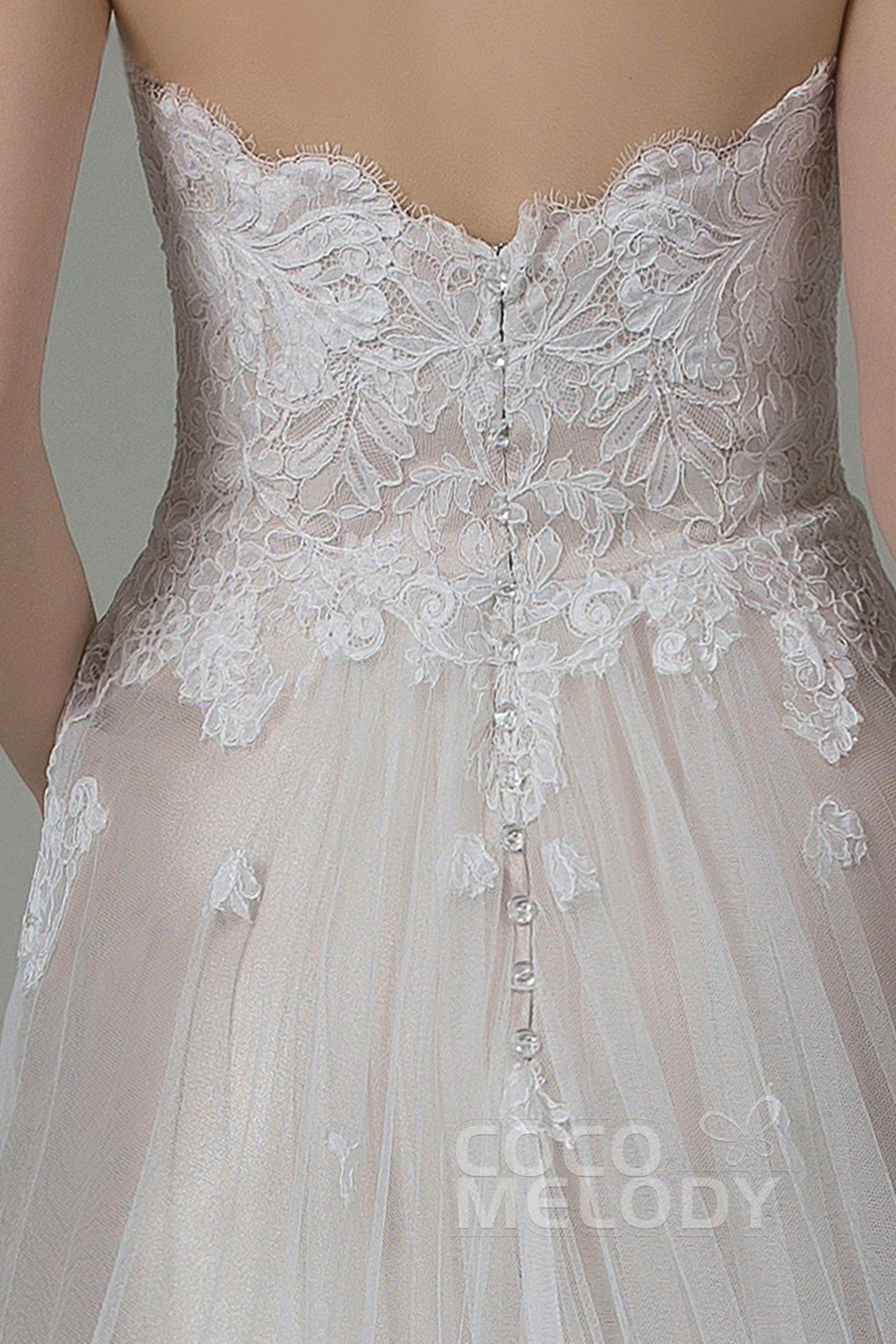 Sheath-Column Court Train Tulle Lace Wedding Dress CWZT15008