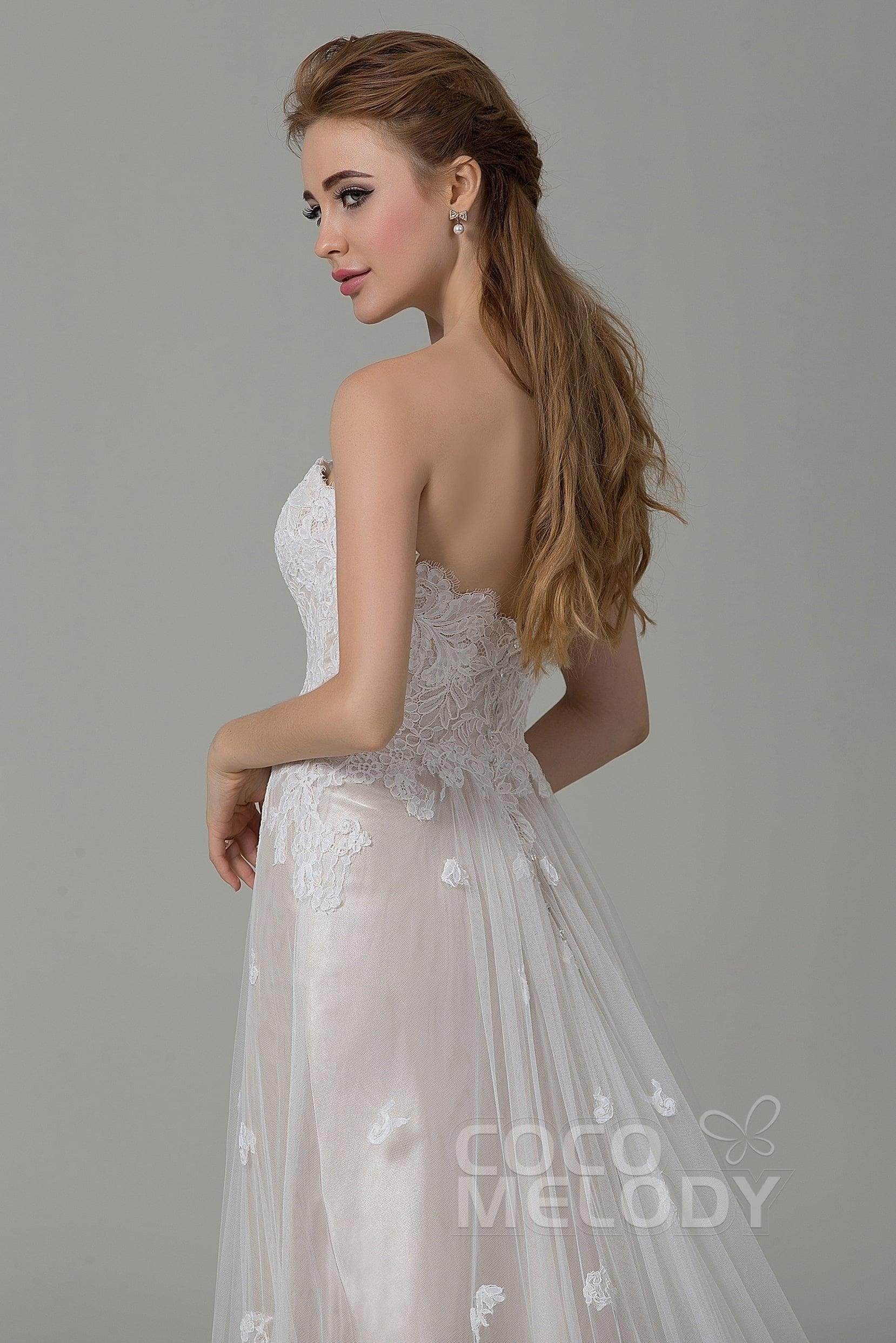 Sheath-Column Court Train Tulle Lace Wedding Dress CWZT15008
