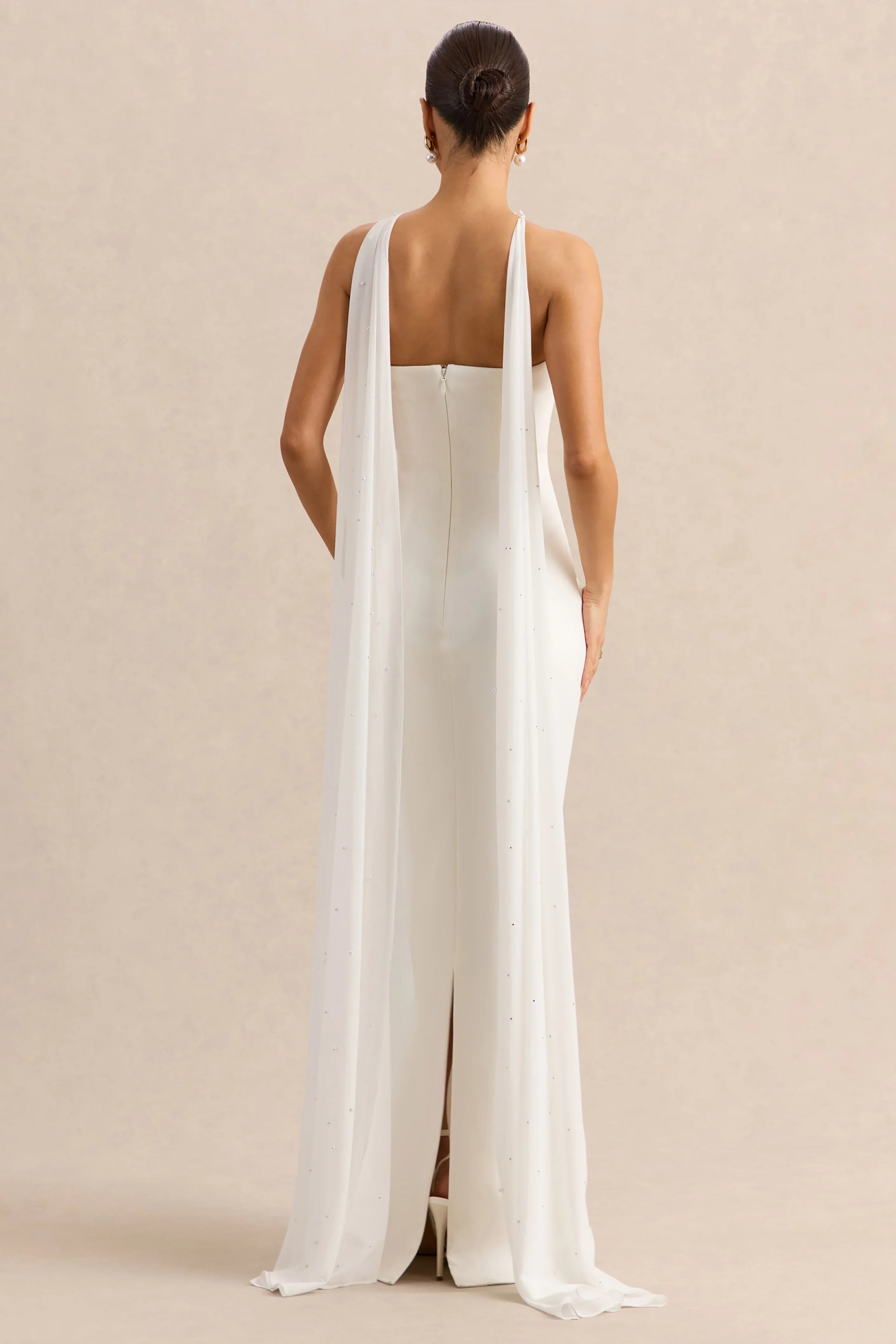 Alina | White Bandeau Maxi-Dress With Cape