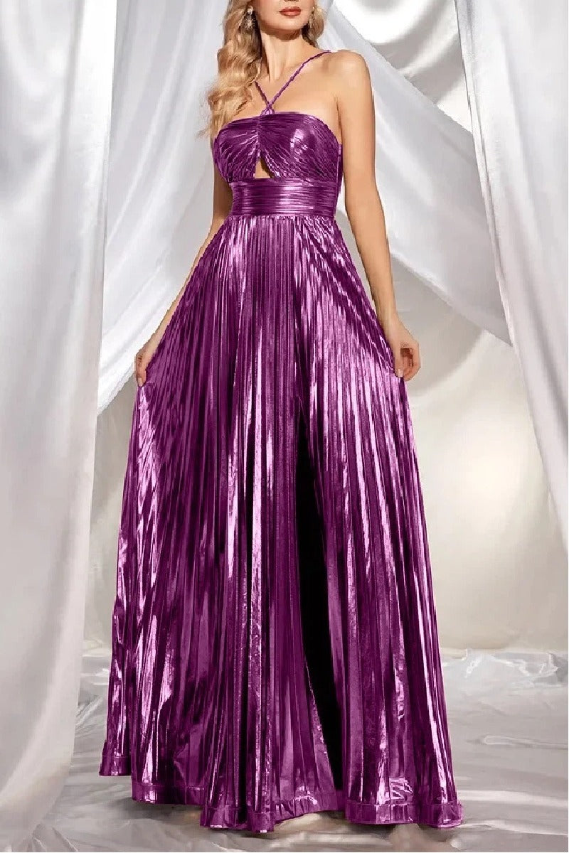 A-Line Floor Length Bronzing Fabric Wedding Guest Dress 860524354429