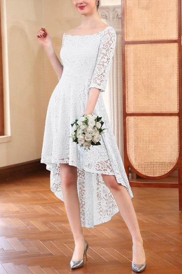 A-Line High-Low Lace Little White Dress 100024