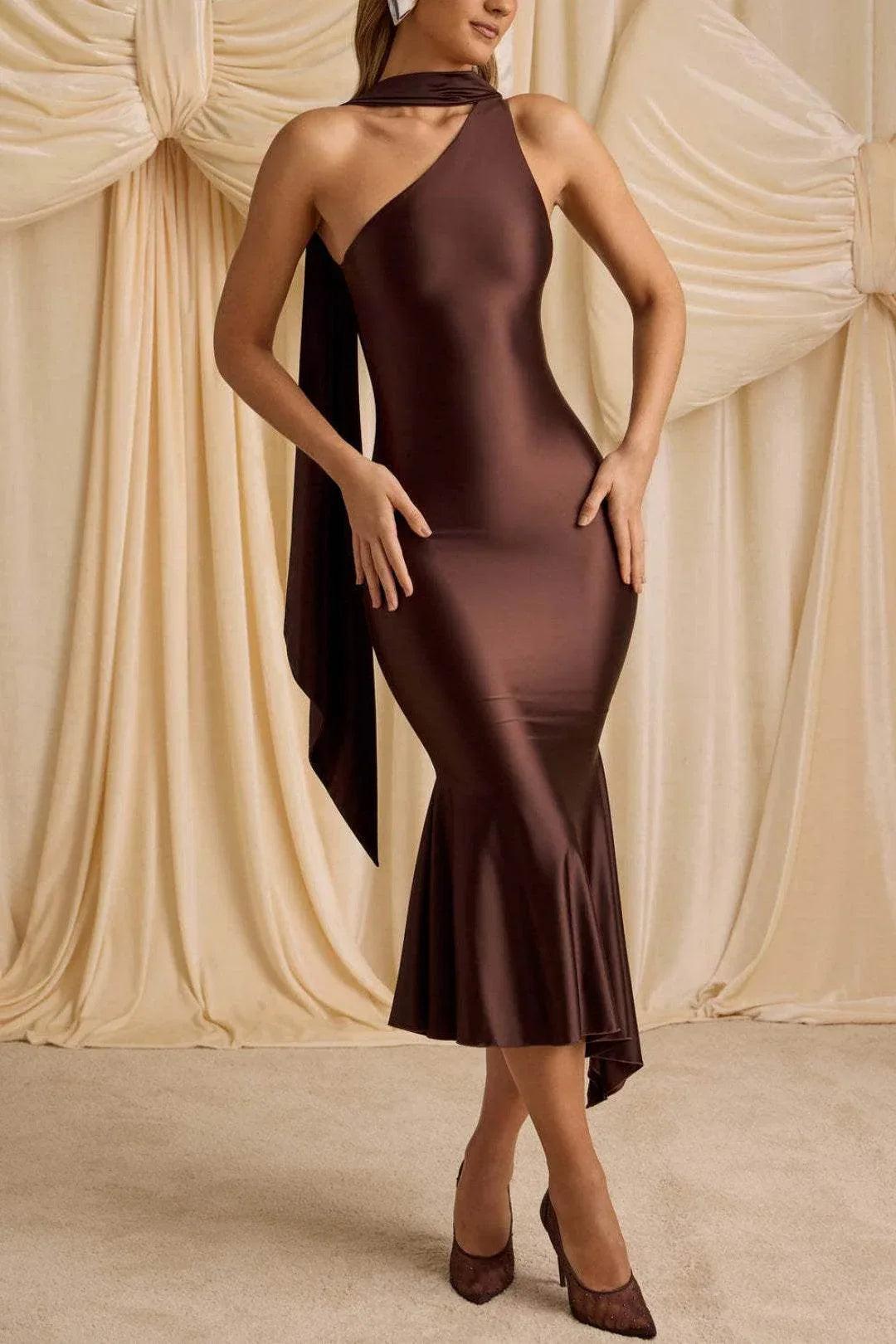 Asymmetry Midi Knitted Semi Formal Wedding Guest Dresses 873559175310