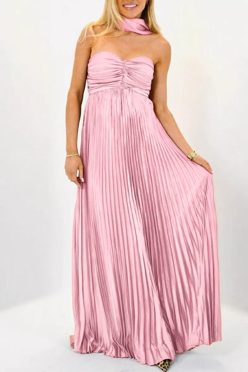 A-line Maxi Pleated Spandex Satin Formal Evening Dresses 937501662612