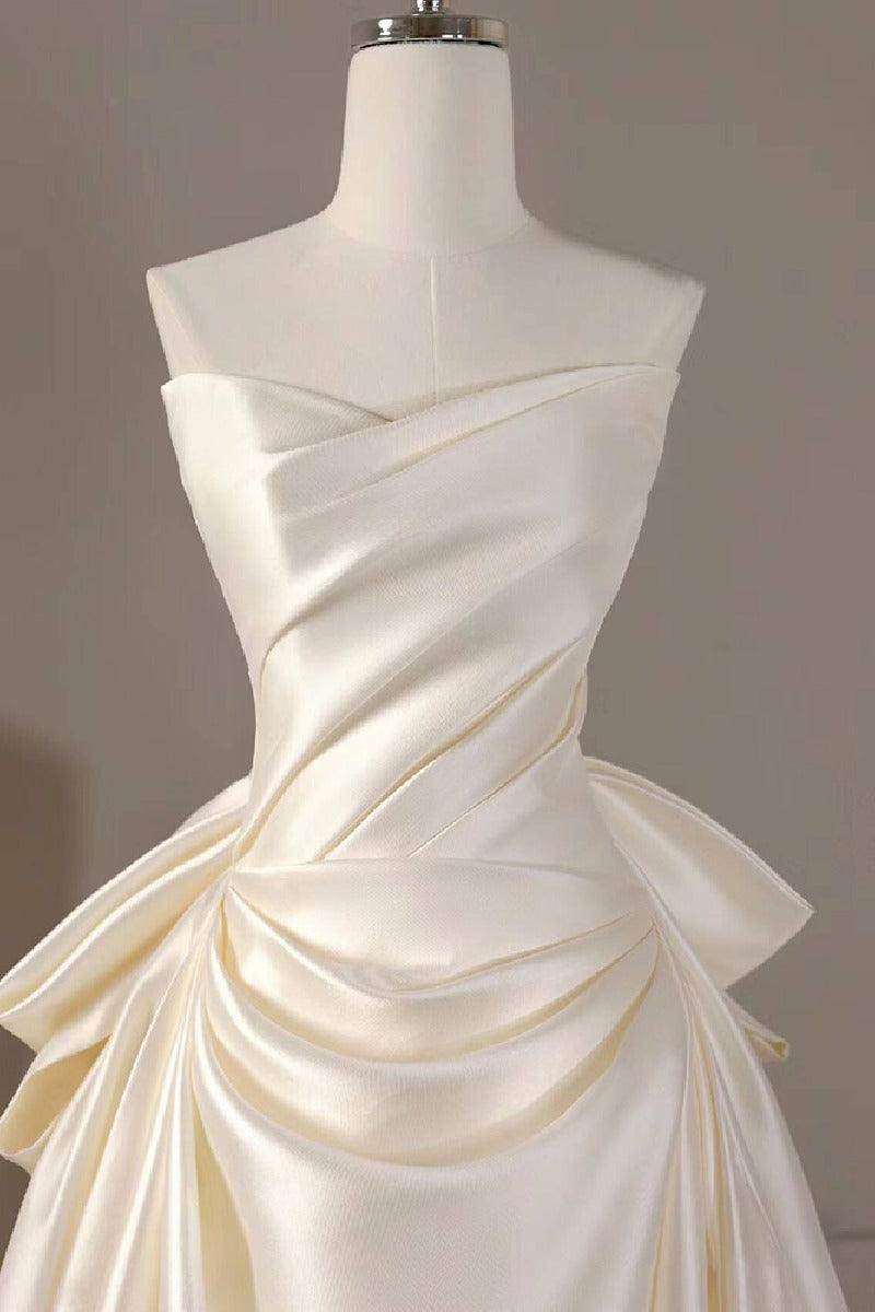 A-Line Sweep-Brush Train Mikado Wedding Dress 814546469493
