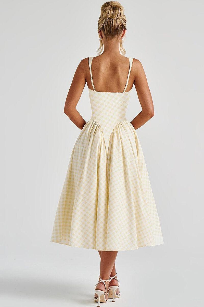 A-Line Tea Length Printed Cotton Wedding Guest Dress 1040459988093