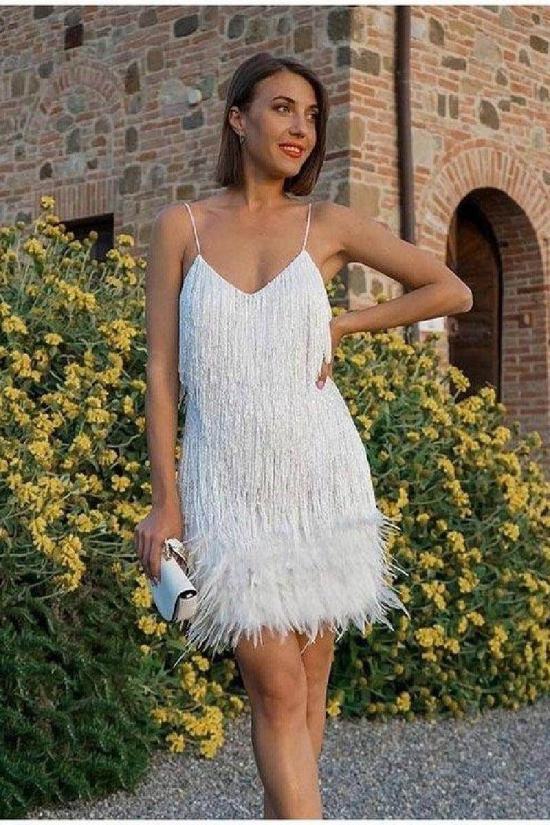 Fringed sequin sexy V-neck cocktail dress 715257715853