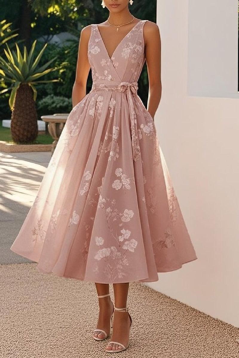 A-Line Tea Length Wedding Guest Dress 936977177647