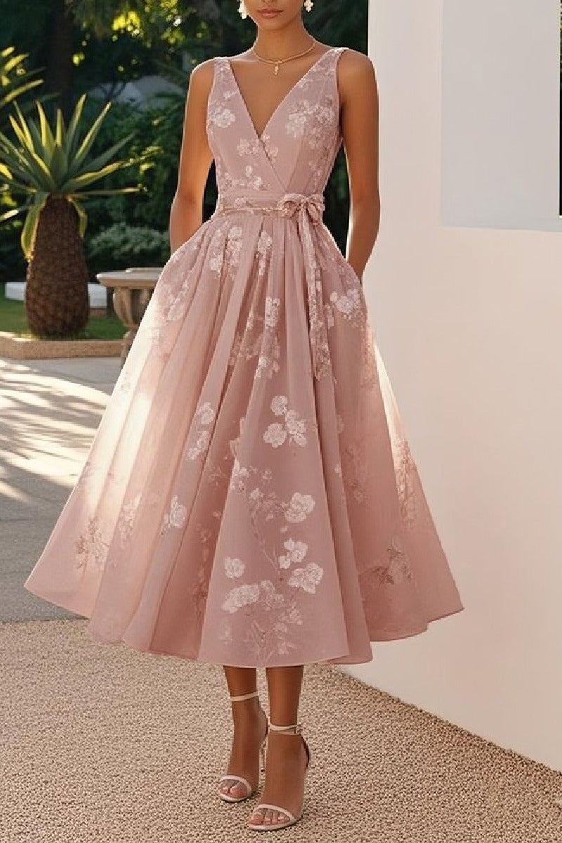 A-Line Tea Length Wedding Guest Dress 936977177647