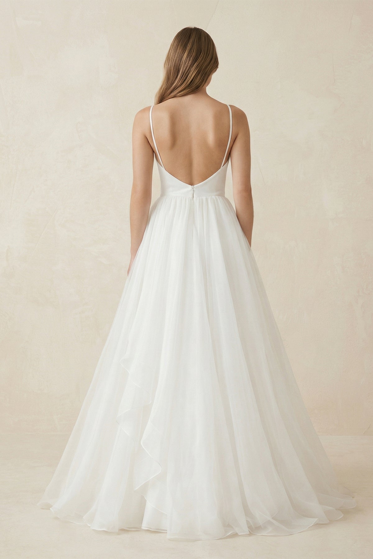 A Line Sleeveless Chiffon Deep V Neck Simple Long Beach Wedding Dress