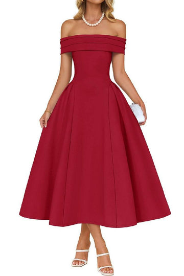 A-Line Midi Satin Formal Wedding Guest Dresses B0DS8NJRR3