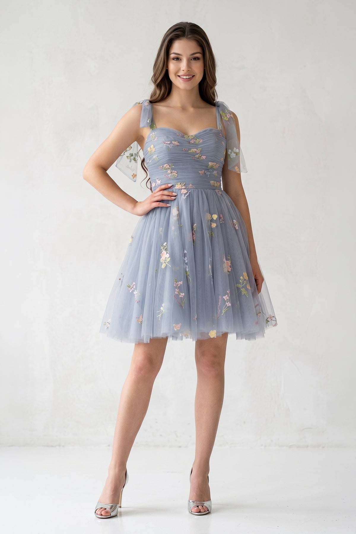 A Line Sweetheart Tulle Floral Short Homecoming Dress