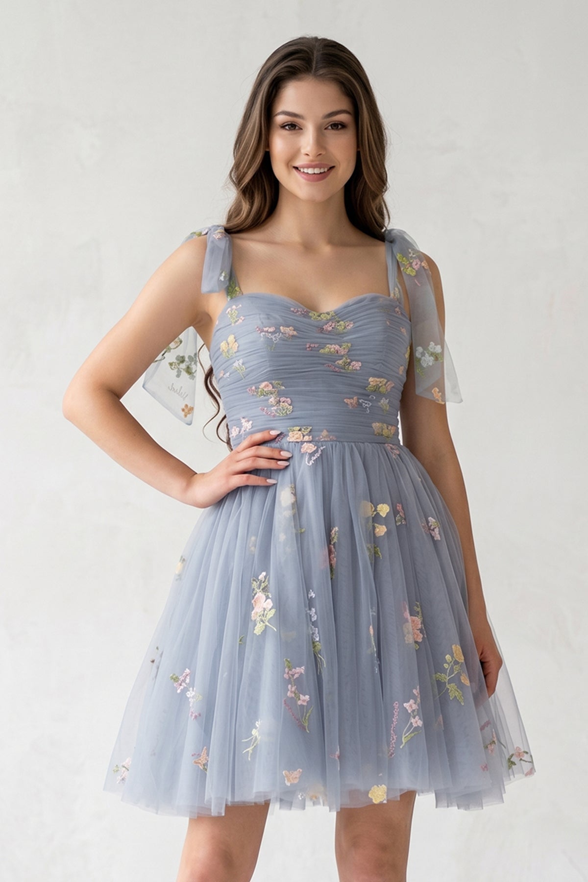 A Line Sweetheart Tulle Floral Short Homecoming Dress