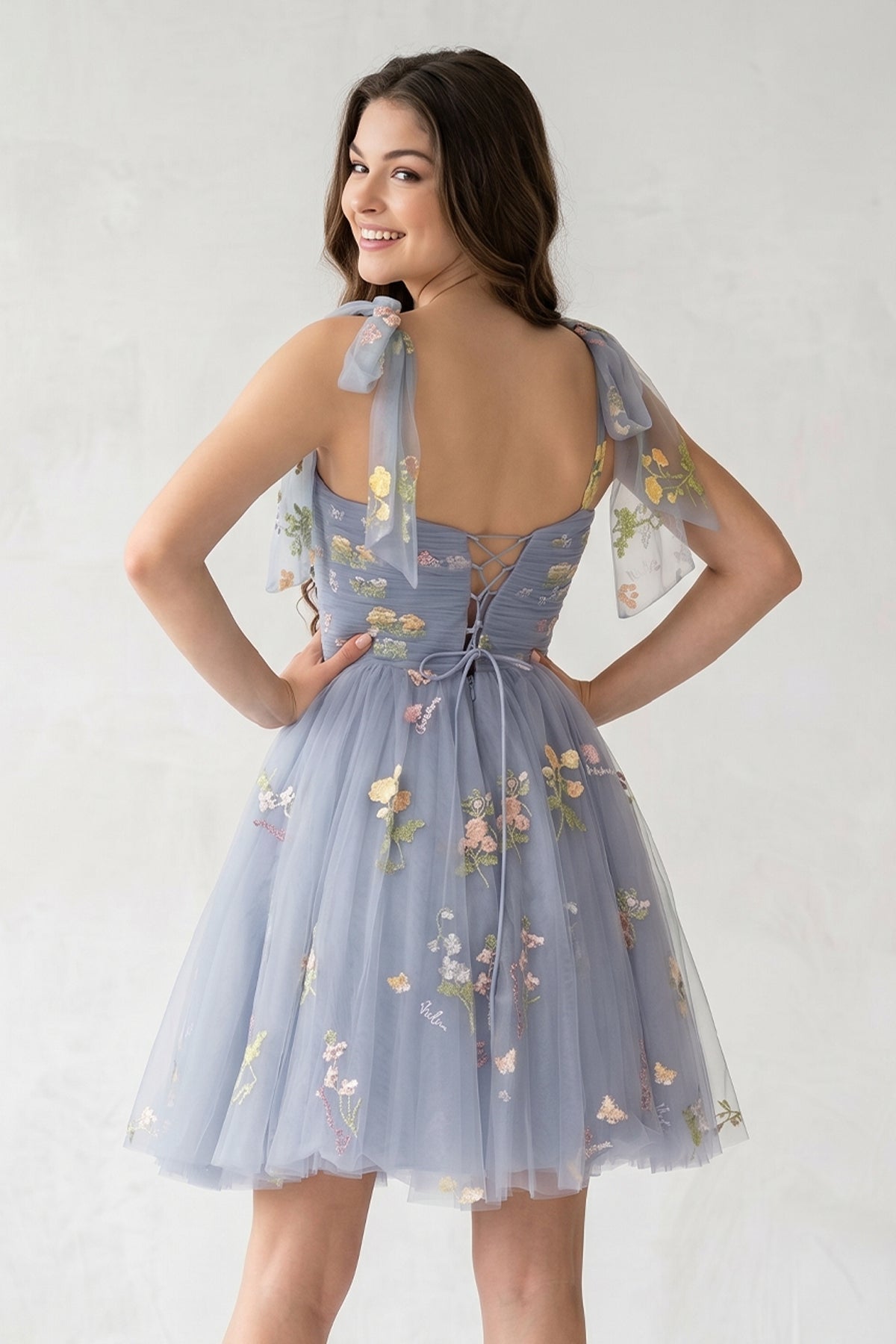 A Line Sweetheart Tulle Floral Short Homecoming Dress