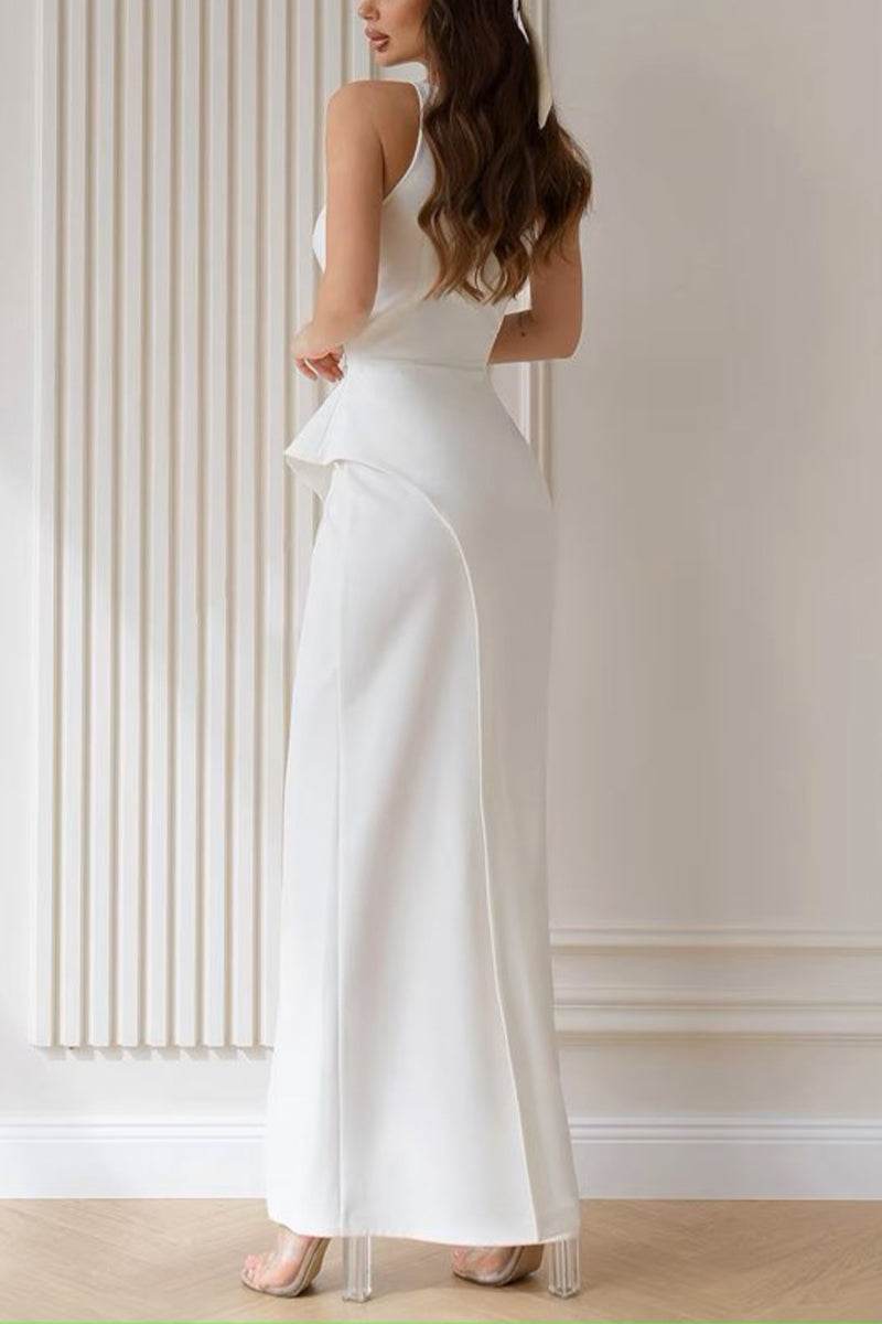 Sheath-Column Ankle Length Elastic Cloth Little White Dress 100030
